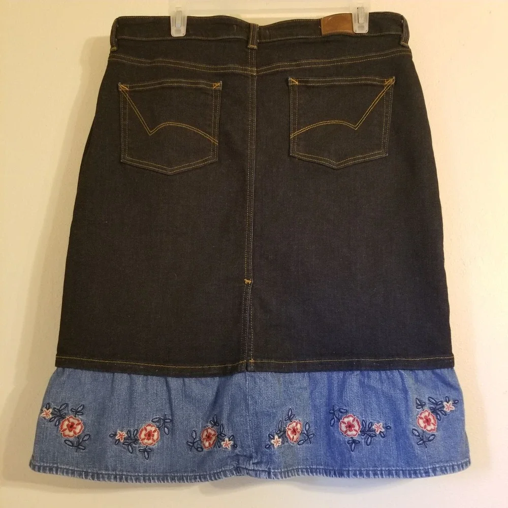 Dickies 14 Blue Jean Denim Skirt Modest Church Home‎ School Ruffled Hem Cottage